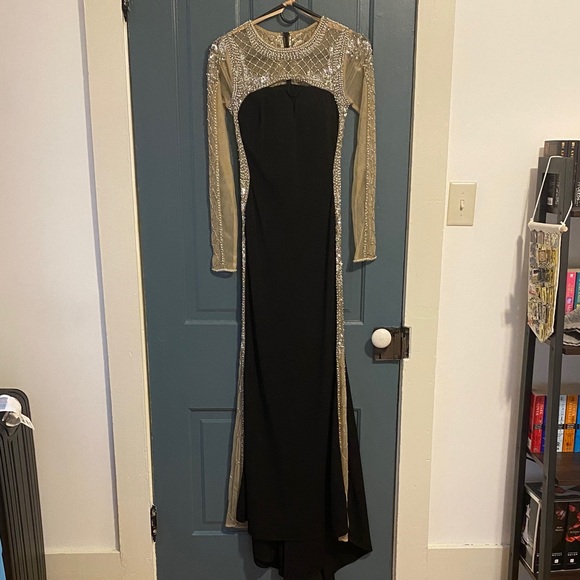 Jovani Black and Silver Long Sleeve Prom Dress - Picture 4 of 8